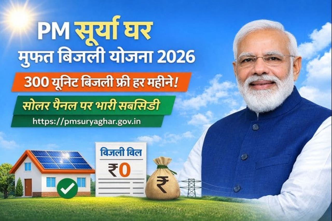 PM सूर्य घर मुफ्त बिजली योजना 2026 300 यूनिट बिजली फ्री कैसे पाएं