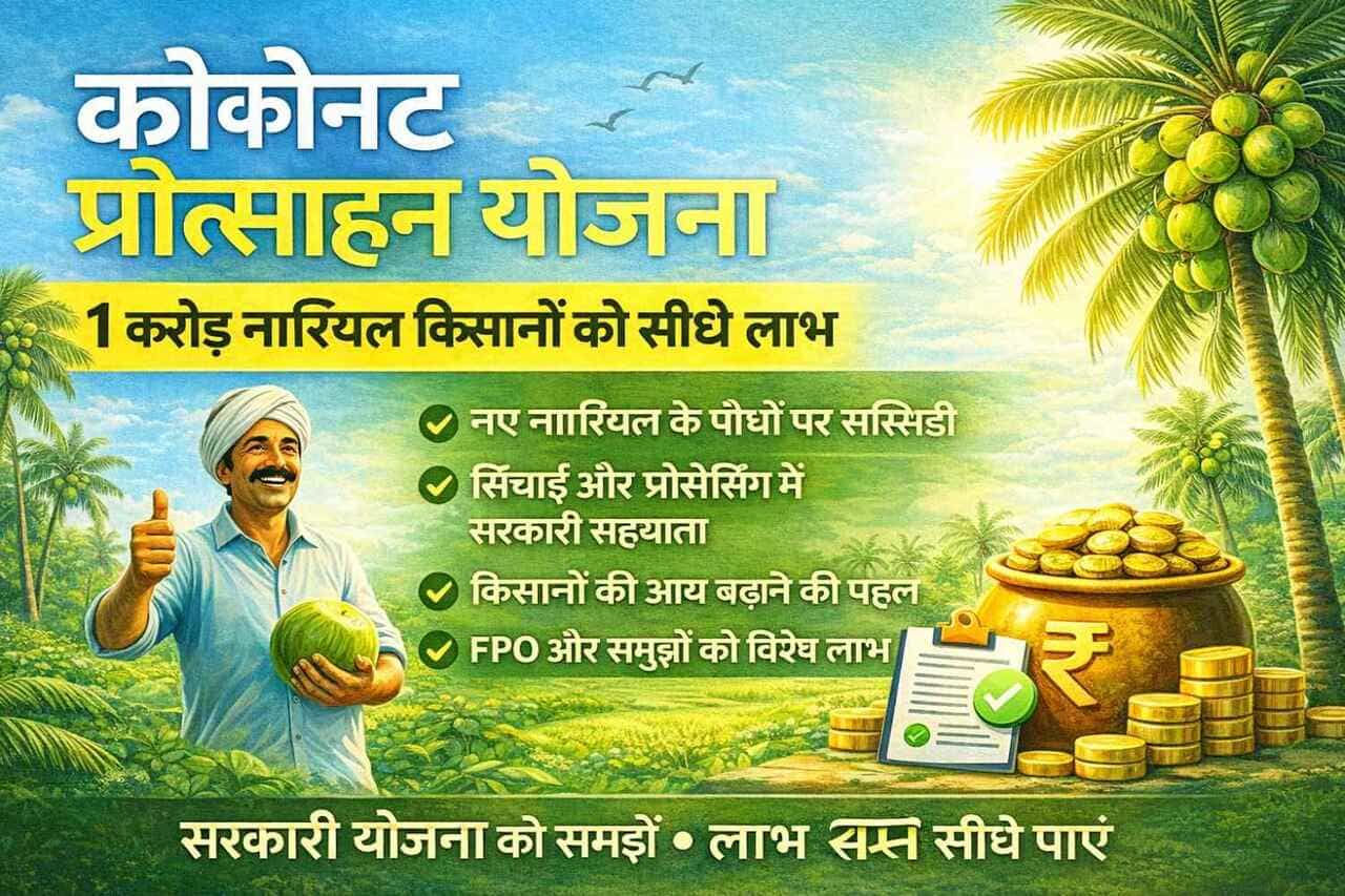 कोकोनट प्रोत्साहन योजना 2026 नारियल किसानों को मिलने वाली सरकारी मदद की पूरी जानकारी